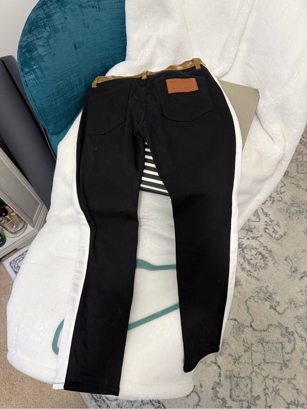 Burberry Black Skinny ankle Jeans with Tan Patch white stripe 29 new